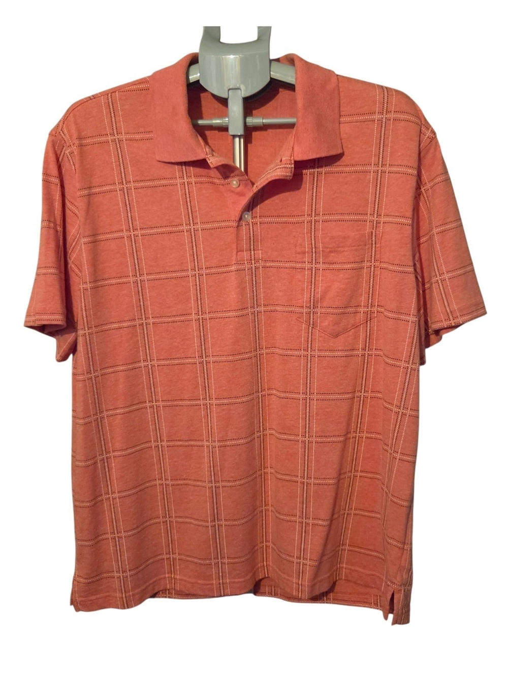 George Coral Plaid Short Sleeve Polo Shirt Men's Size Large (42-44)